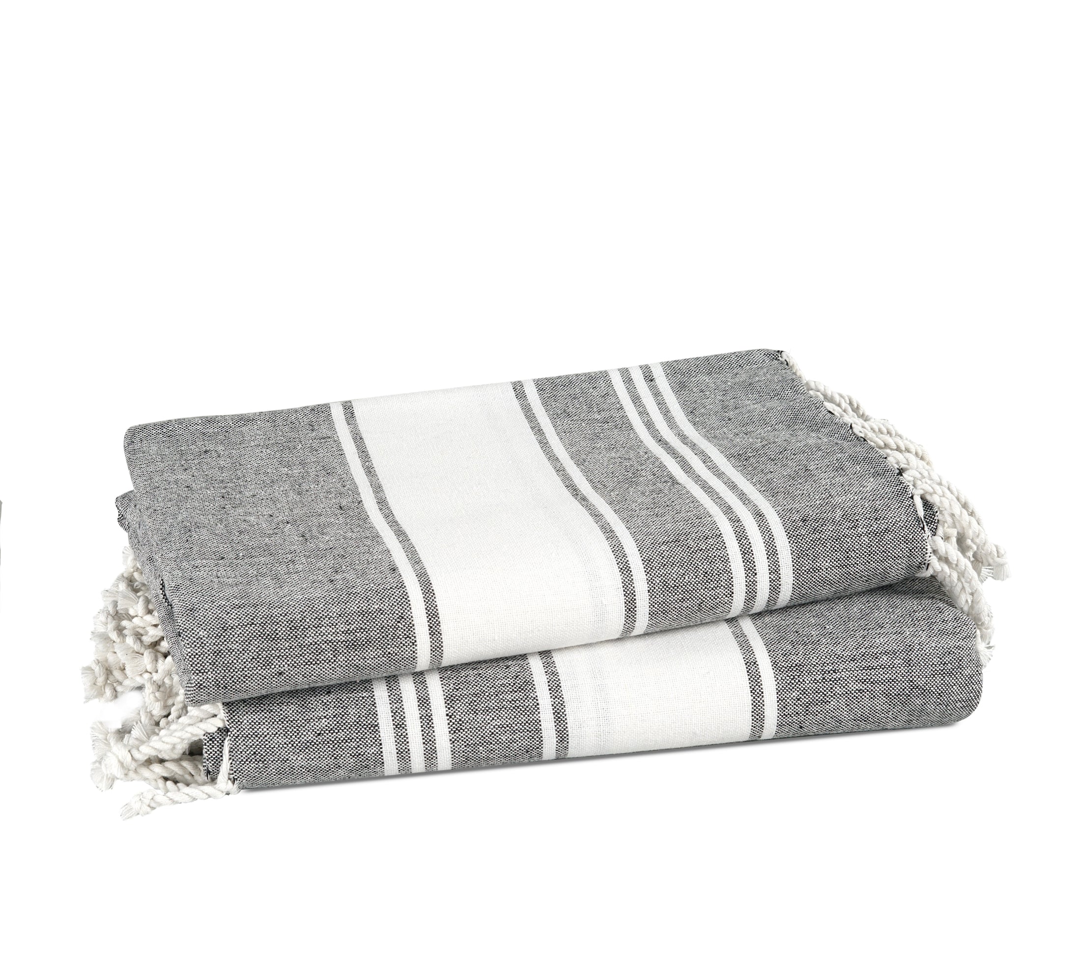 Set of 2 Chambray Turkish Beach Towels - Smoky Black